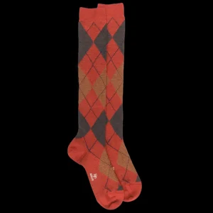 Homme Doré Doré Chaussettes Hautes^Mi-bas homme en laine mérinos à motif à losanges - Orange henné & Orange écureuil