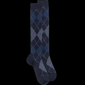 Homme Doré Doré Chaussettes Hautes^Mi-bas homme en laine mérinos et motifs jacquard - Bleu