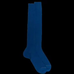 Homme Doré Doré Chaussettes Hautes^Mi-bas homme fins à côtes 100% fil d'Écosse - Bleu Cosmos