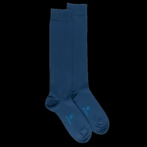 Homme Doré Doré Chaussettes Hautes^Mi-bas homme fins en coton égyptien - Bleu atlantique