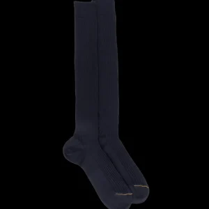 Homme Doré Doré Chaussettes Hautes^Mi-bas homme luxe à côtes en laine mérinos extra fine - Bleu marine foncé