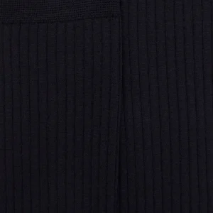 Homme Doré Doré Chaussettes Hautes^Mi-bas homme luxe à côtes en laine mérinos extra fine - Bleu marine foncé