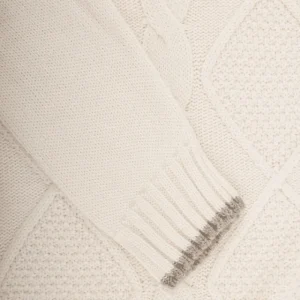 Doré Doré Pullover^Pull à col rond en laine et alpaga avec tresses tricotées - Ecru & Blanc grive