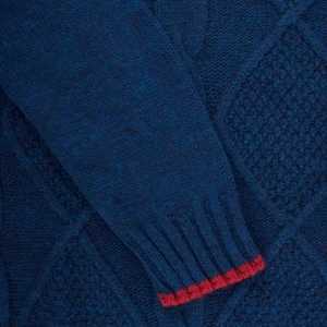 Doré Doré Pullover^Pull à col rond en laine et alpaga avec tresses tricotées - Bleu caban & Rouge brique