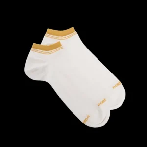 Homme Doré Doré Socquettes^Socquettes homme et fines en coton égyptien avec rayures sur bord - Blanc Givre & Jaune moutarde