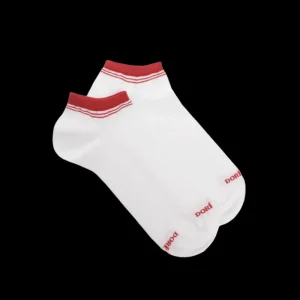Homme Doré Doré Socquettes^Socquettes homme et fines en coton égyptien avec rayures sur bord - Blanc & Rouge Ponceau