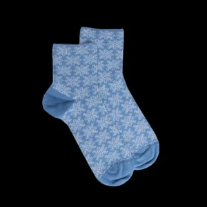 Femme Doré Doré Socquettes^Socquettes pour femmes en fil d'Ecosse à motifs de mandalas avec effet scintillant. - Bleu Macadam