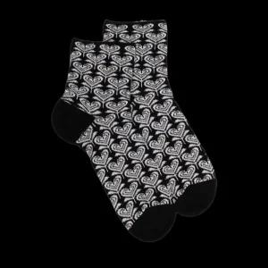 Femme Doré Doré Socquettes^Socquettes pour femmes en fil d'Ecosse avec motifs de fleurs en forme de cœur avec effet scintillant. -