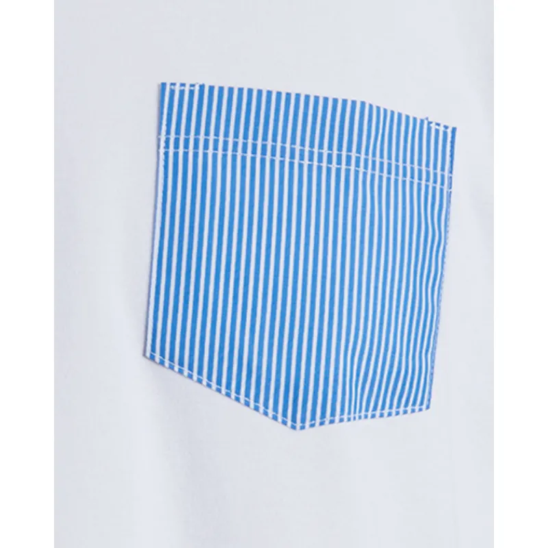 tshirt_homme_en_coton_ave_1.webp Doré Doré T-shirts^T-shirt homme en coton avec poche à motifs - Blanc & Bleu France