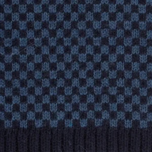 Doré Doré Écharpes^Écharpe pour homme en laine vierge à motifs rectangulaires bicolores. - Bleu marine foncé & Bleu armée