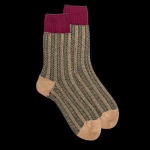 Femme Doré Doré Chaussettes^Chaussettes à côtes pour femmes en laine vierge de riz, viscose et cachemire - Beige Désert