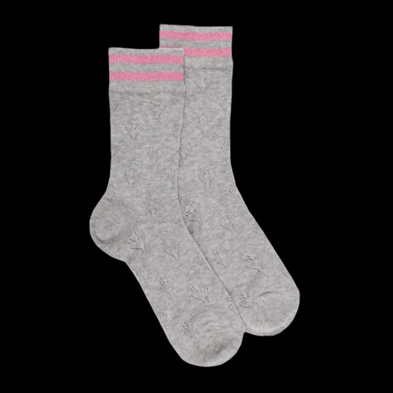 chaussettes_ajoures_en_co_0-2.webp Femme Doré Doré Chaussettes^Chaussettes ajourées en coton uni pour femmes - Gris Rocheux