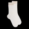 Femme Doré Doré Chaussettes^Chaussettes ajourées en coton uni pour femmes - Blanc Givre