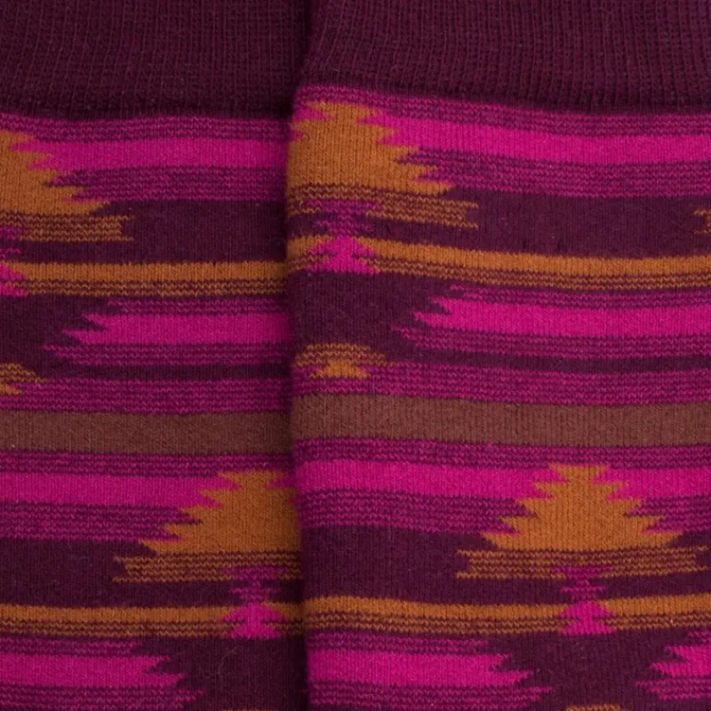chaussettes_antidrapantes_1-7.webp Femme Doré Doré Chaussettes^Chaussettes anti-dérapantes femme en coton à motif tapis - Rouge sangria