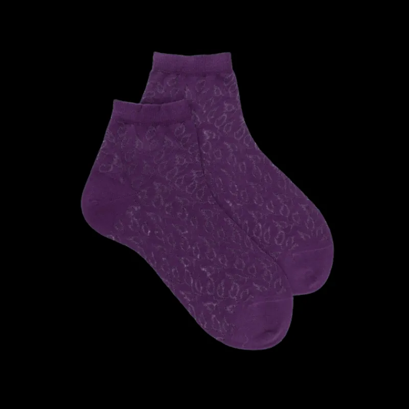 chaussettes_courtes_en_co_0-3.webp Femme Doré Doré Socquettes^Chaussettes courtes en coton égyptien uni pour femmes avec feuilles de ramage transparentes - Couleur prune
