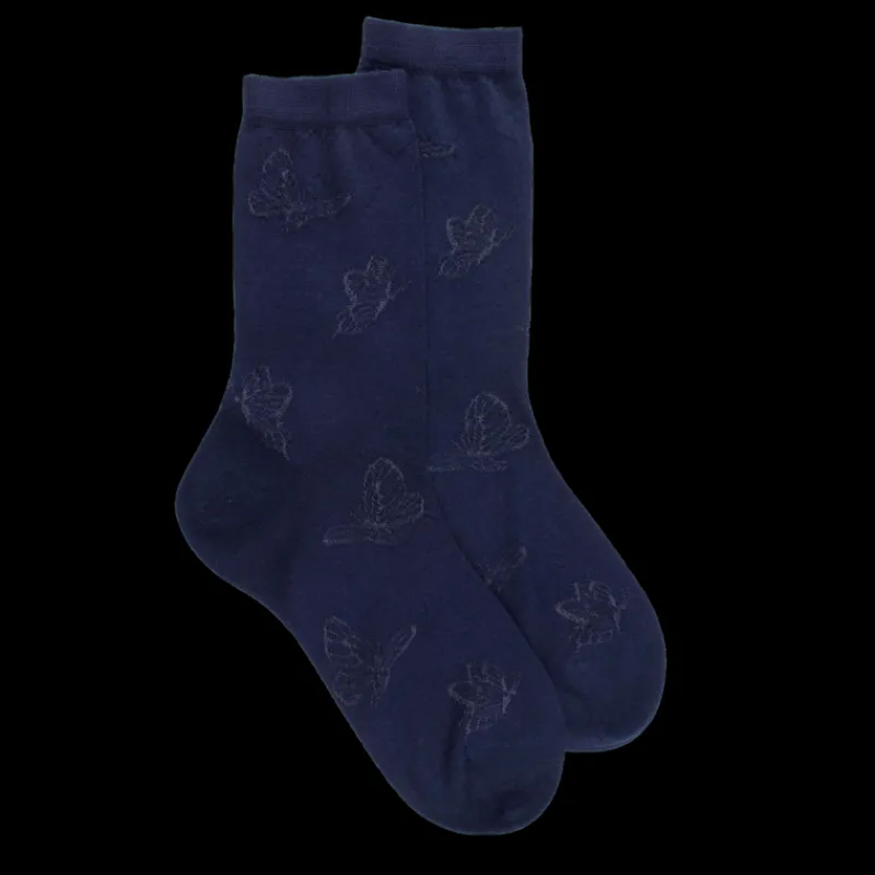 chaussettes_courtes_en_la_0-4.webp Femme Doré Doré Chaussettes^Chaussettes courtes en laine unie pour femmes avec papillons transparents - Bleu Caban