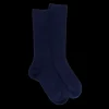Femme Doré Doré Chaussettes^Chaussettes côtelées pour femmes en laine vierge, viscose et caschmere, coloris unis. - Bleu Voilier