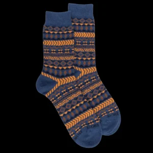 Homme Doré Doré Chaussettes^Chaussettes en coton à motifs tribaux pour hommes - Bleu pêcheur