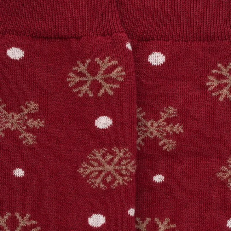 chaussettes_en_coton__mot_1-2.webp Femme Doré Doré Chaussettes^Chaussettes en coton à motifs de flocons de neige pour femmes - Rouge pommard