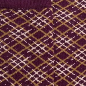Femme Doré Doré Chaussettes^Chaussettes en coton à motifs écossais à effet brillant pour femmes - Couleur prune