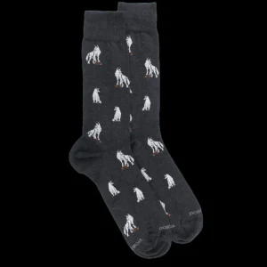 Homme Doré Doré Chaussettes^Chaussettes en coton égyptien pour hommes avec motif de loup - Gris anthracite