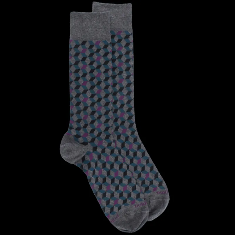 chaussettes_en_coton_gypt_0-17.webp Homme Doré Doré Chaussettes^Chaussettes en coton égyptien pour hommes avec motifs de cubes en 3D - Gris oxford