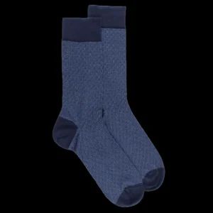 Homme Doré Doré Chaussettes^Chaussettes en coton égyptien pour hommes avec motifs de tissage bicolores - Bleu Matelot