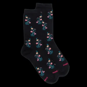 Femme Doré Doré Chaussettes^Chaussettes en coton égyptien pour femmes avec motifs de bouquets de fleurs -