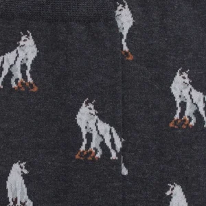 Homme Doré Doré Chaussettes^Chaussettes en coton égyptien pour hommes avec motif de loup - Gris anthracite