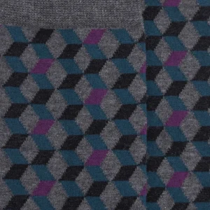 Homme Doré Doré Chaussettes^Chaussettes en coton égyptien pour hommes avec motifs de cubes en 3D - Gris oxford