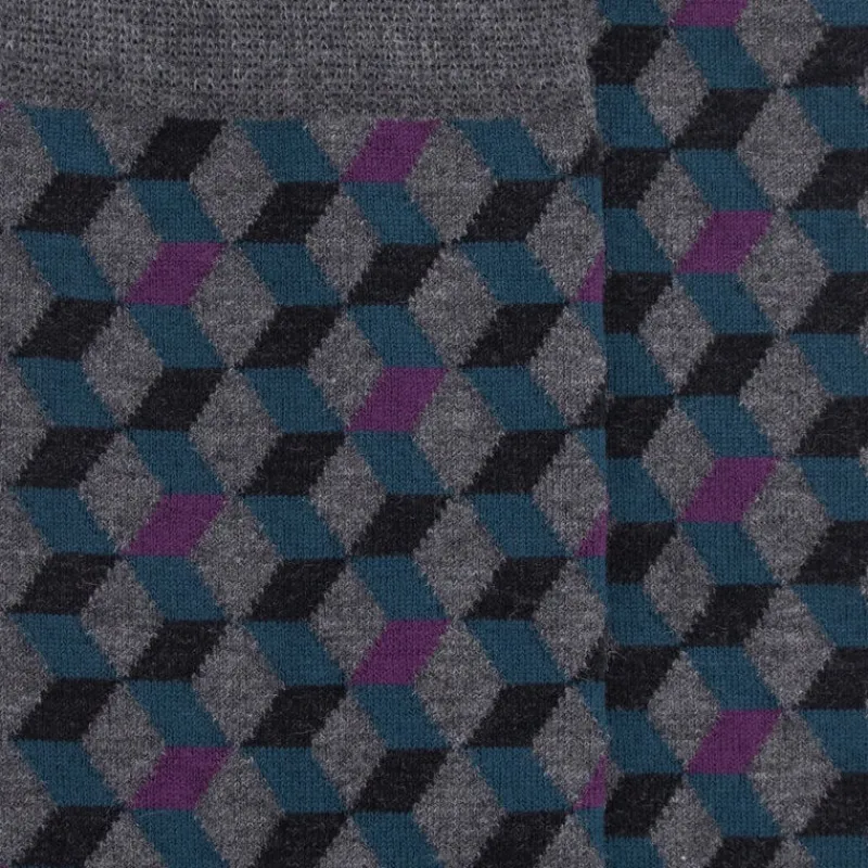 chaussettes_en_coton_gypt_1-17.webp Homme Doré Doré Chaussettes^Chaussettes en coton égyptien pour hommes avec motifs de cubes en 3D - Gris oxford