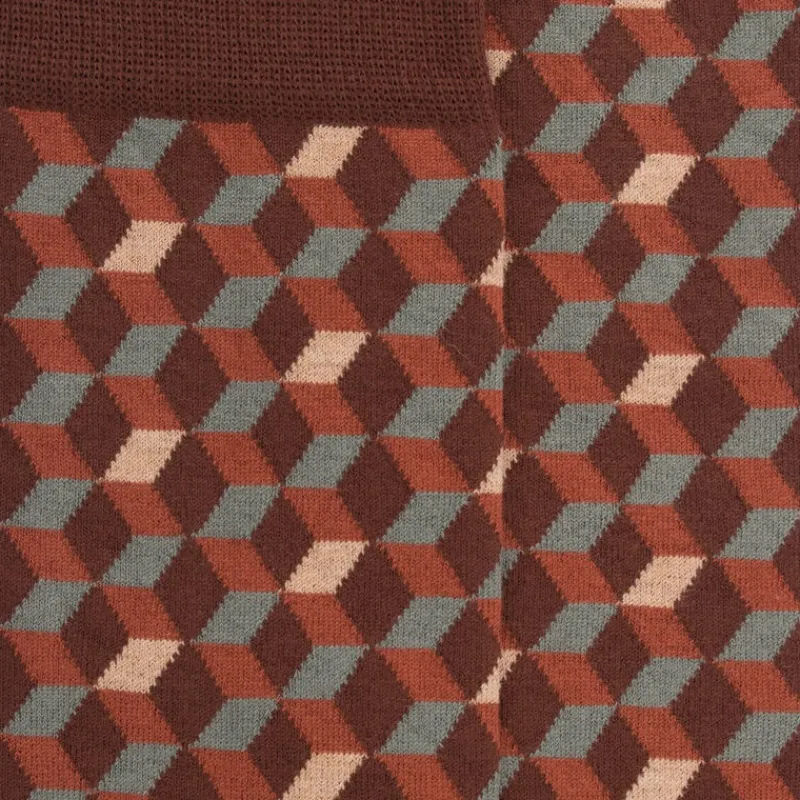 chaussettes_en_coton_gypt_1-18.webp Homme Doré Doré Chaussettes^Chaussettes en coton égyptien pour hommes avec motifs de cubes en 3D - Marron cacao