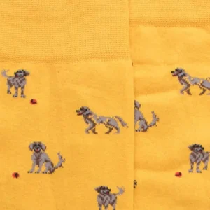 Homme Doré Doré Chaussettes^Chaussettes en coton égyptien pour hommes avec motifs de chiens - Jaune Moutarde