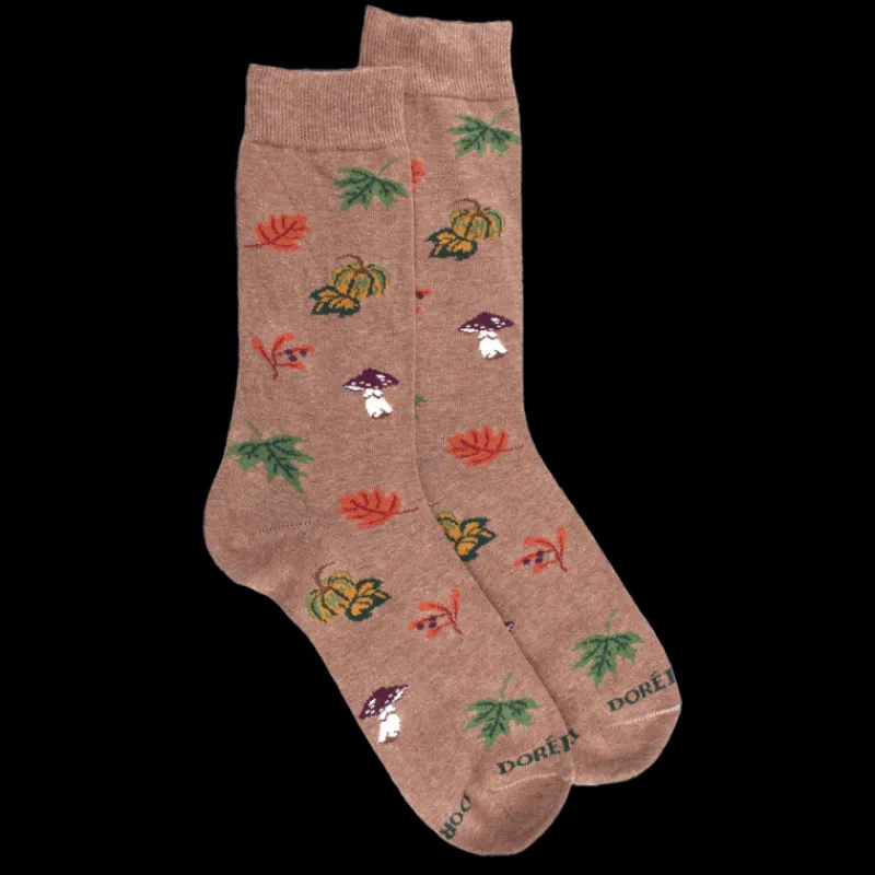 chaussettes_en_coton_pour_0-10.webp Homme Doré Doré Chaussettes^Chaussettes en coton pour hommes avec motifs de citrouille, de champignons et de feuilles - Marron Caille