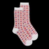 Femme Doré Doré Chaussettes^Chaussettes en coton pour femmes avec motifs de carreaux mexicains - Blanc Givre