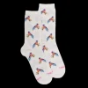 Femme Doré Doré Chaussettes^Chaussettes en coton pour femmes avec motifs d'oiseaux tropicaux - Blanc Givre