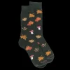 Homme Doré Doré Chaussettes^Chaussettes en coton pour hommes avec motifs de citrouille, de champignons et de feuilles - Vert thym