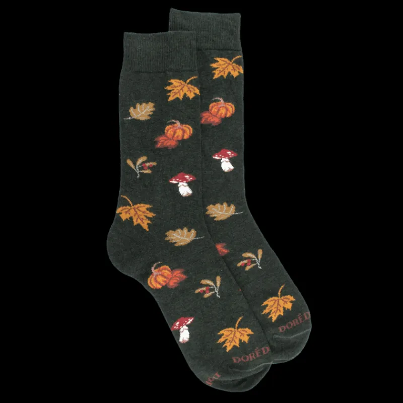 chaussettes_en_coton_pour_0-7.webp Homme Doré Doré Chaussettes^Chaussettes en coton pour hommes avec motifs de citrouille, de champignons et de feuilles - Vert thym