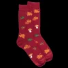 Homme Doré Doré Chaussettes^Chaussettes en coton pour hommes avec motifs de citrouille, de champignons et de feuilles - Rouge amarante