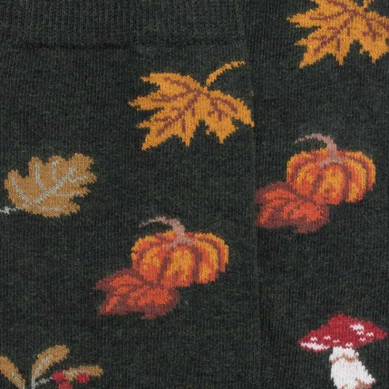 chaussettes_en_coton_pour_1-7.webp Homme Doré Doré Chaussettes^Chaussettes en coton pour hommes avec motifs de citrouille, de champignons et de feuilles - Vert thym