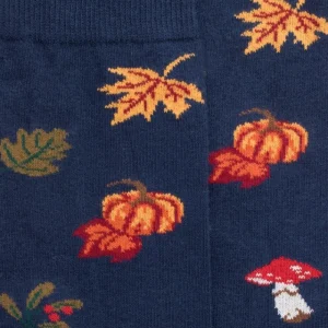 Homme Doré Doré Chaussettes^Chaussettes en coton pour hommes avec motifs de citrouille, de champignons et de feuilles - Bleu Voilier