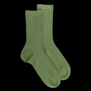 Femme Doré Doré Chaussettes^Chaussettes en laine unie côtelée pour femmes - Vert Campagne