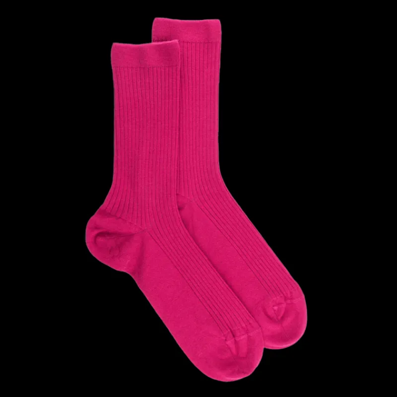 chaussettes_en_laine_unie_0-3.webp Femme Doré Doré Chaussettes^Chaussettes en laine unie côtelée pour femmes - Rose oléandre