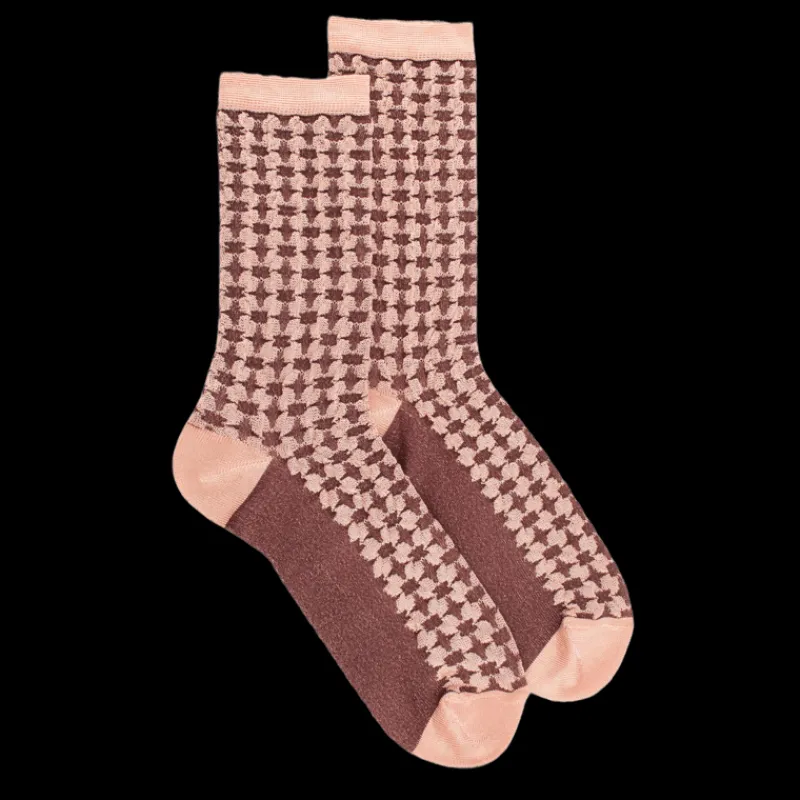 chaussettes_en_viscose__m_0.webp Femme Doré Doré Chaussettes^Chaussettes en viscose à motifs carrés et étoilés pour femmes - Rose poudré