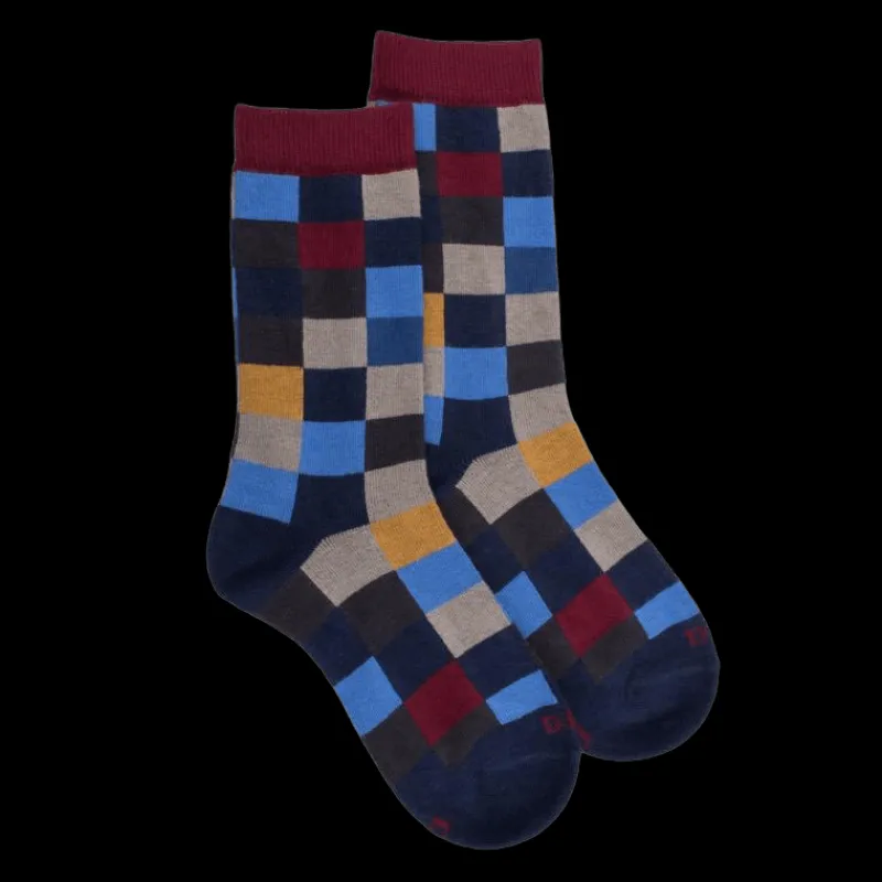 chaussettes_enfant_chiqui_0-3.webp Enfant Doré Doré Chaussettes^Chaussettes enfant échiquier en coton - Bleu & violet amarante