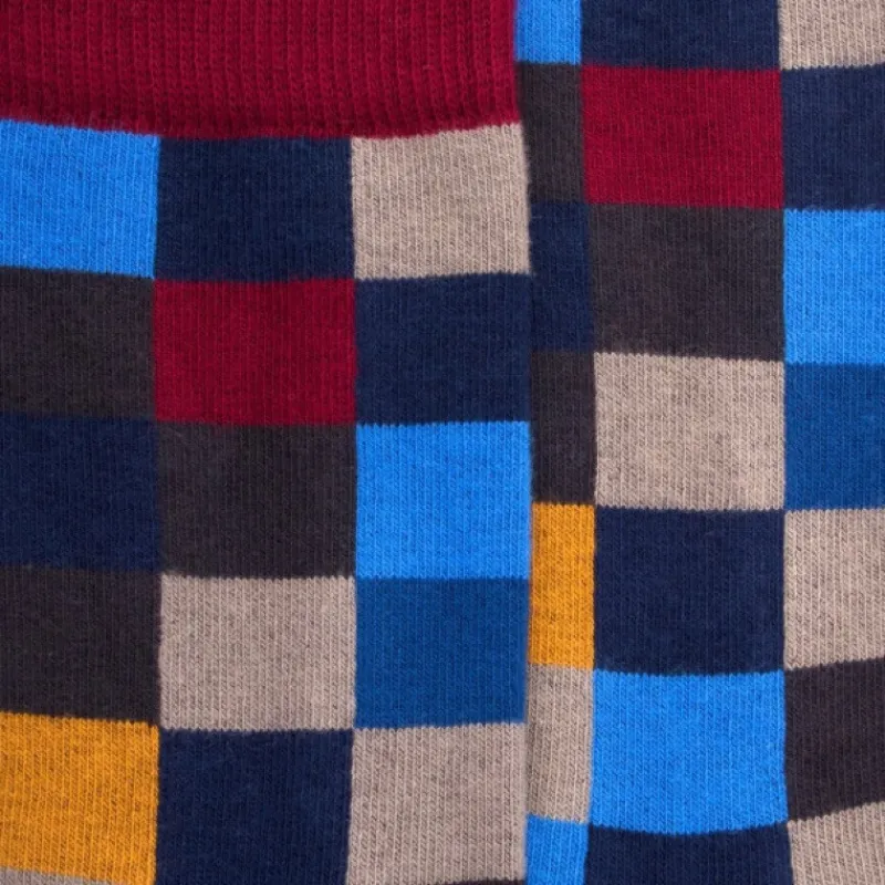 chaussettes_enfant_chiqui_1-3.webp Enfant Doré Doré Chaussettes^Chaussettes enfant échiquier en coton - Bleu & violet amarante