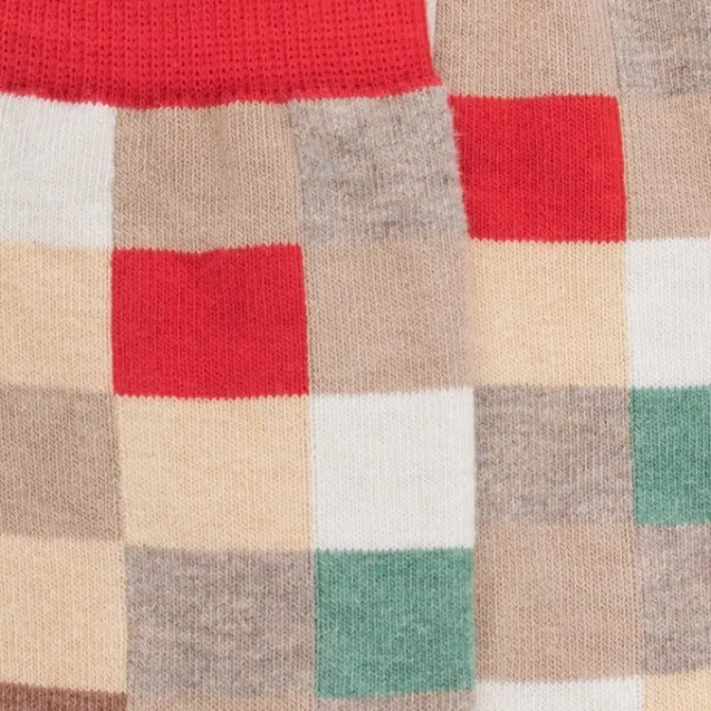 chaussettes_enfant_chiqui_1.webp Enfant Doré Doré Chaussettes^Chaussettes enfant échiquier en coton - Beige Grège & Rouge Ponceau