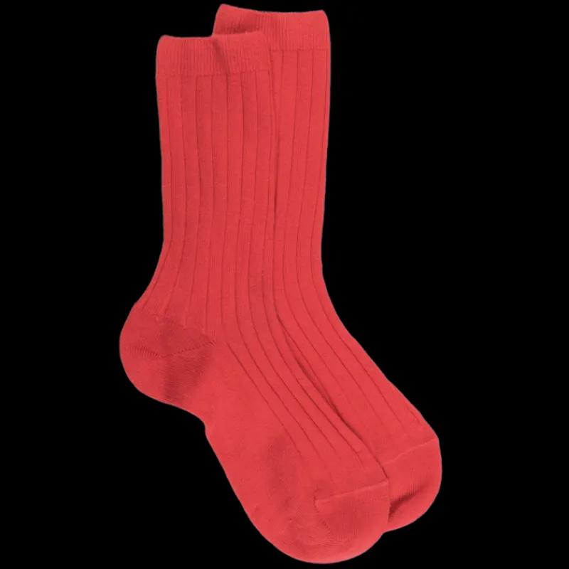 chaussettes_enfant_cteles_0-3.webp Enfant Doré Doré Chaussettes^Chaussettes enfant côtelées en coton doux - Rouge Ponceau