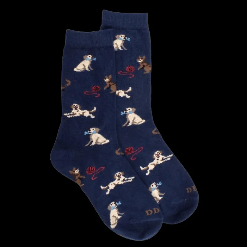 chaussettes_enfant_en_cot_0-9.webp Enfant Doré Doré Chaussettes^Chaussettes enfant en coton à motif chiens et chats - Bleu Voilier