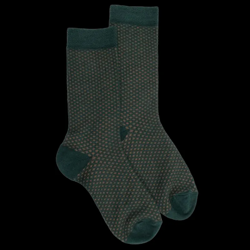 chaussettes_enfant_en_lai_0-1.webp Enfant Doré Doré Chaussettes^Chaussettes enfant en laine à motif micro treillis - Gris-vert Fer